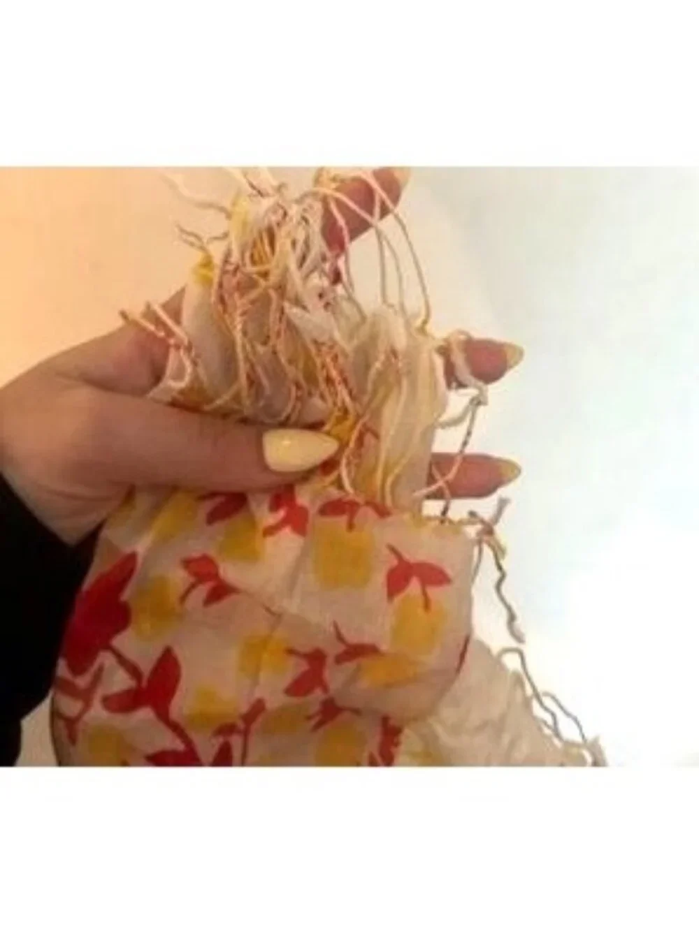 Floral Yellow & Red Lightweight Scarf Wrap Fringe Crinkle Cottage Bloom Beach